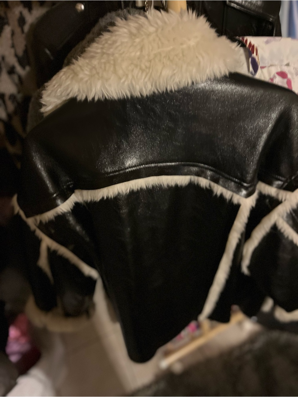 Stand Studio Black Jacket with Cream Faux Shearling Collar - Picture 7 of 8